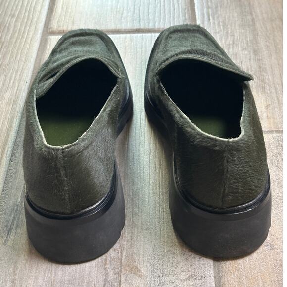 VINCE Robin Lug Loafer Chunky Square Toe Calf Hair Olive Green 10 NEW - Picture 5 of 5